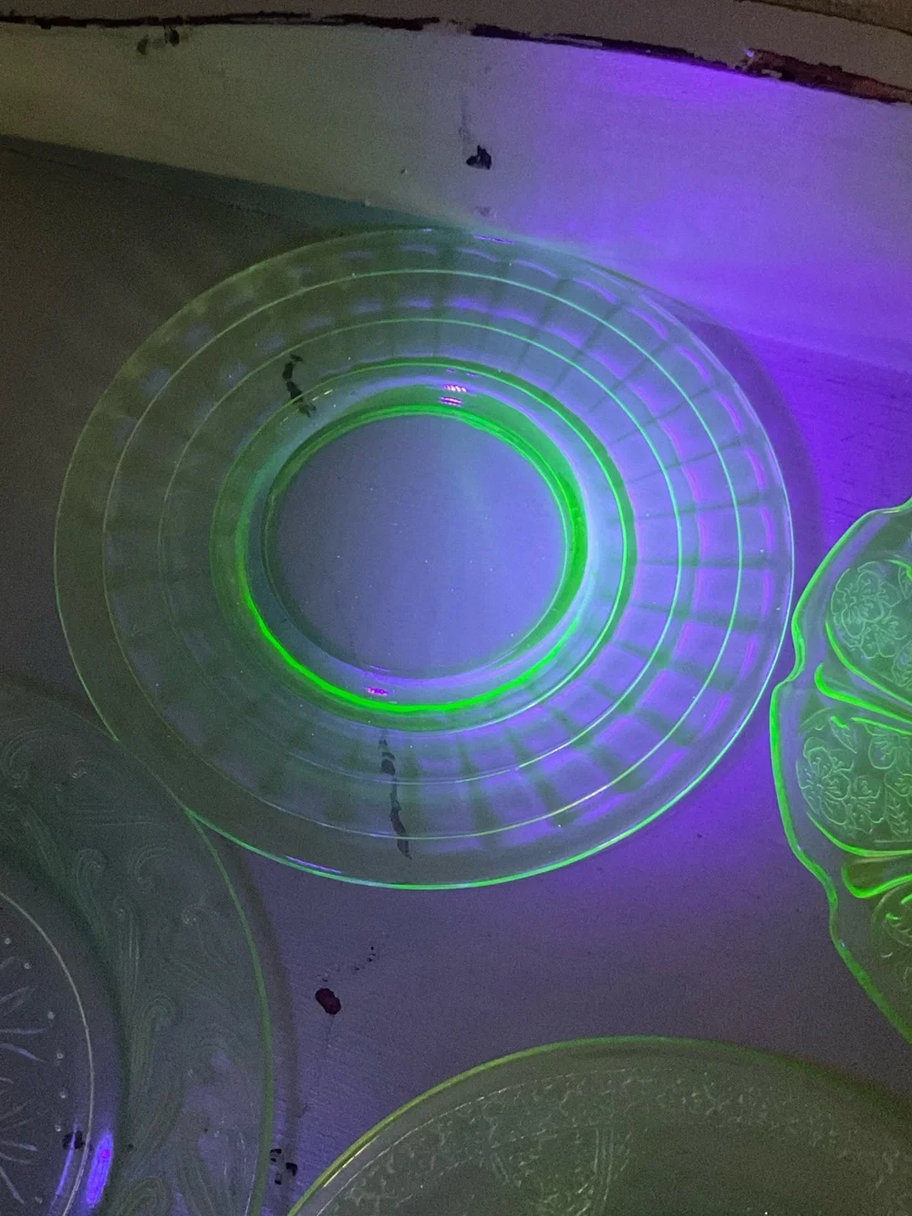 Lot of 4 mixed Green Uranium Saucers Plate Glass